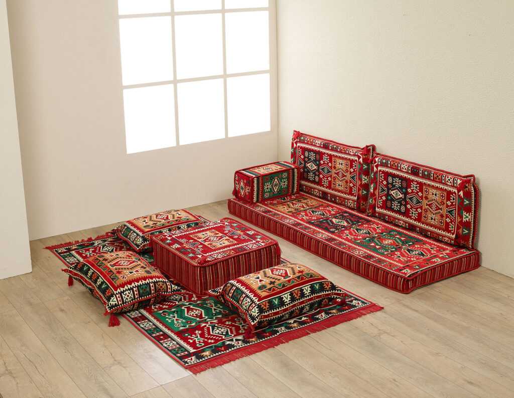 Red Oriental Corner with Carpet Patterned